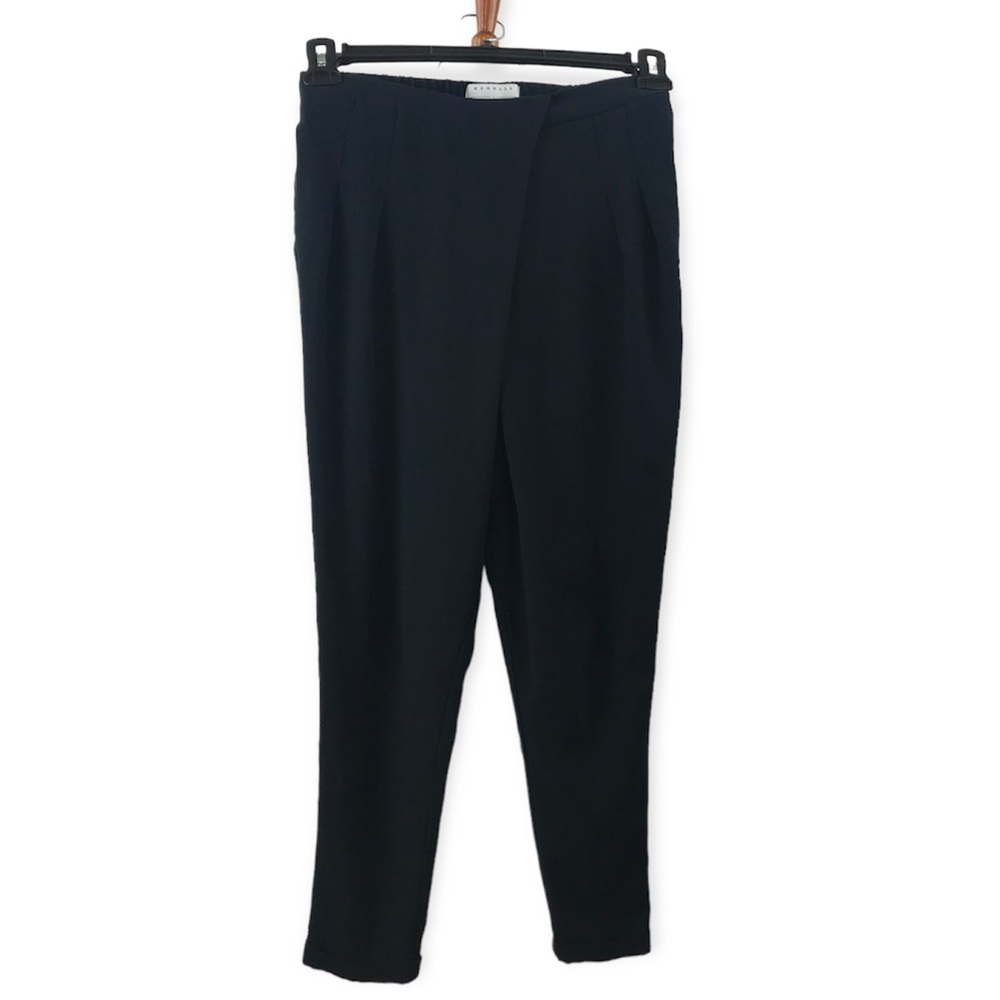 Kendall & Kylie Black Overlapping Waist Cuffed Pull On Ankle Pants